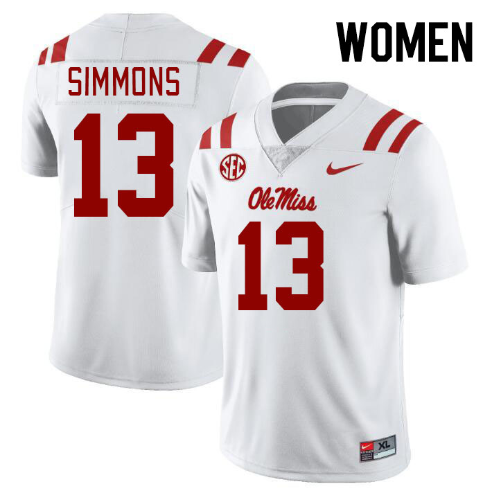 Women #13 Austin Simmons Ole Miss Rebels College Football Jerseyes Stitched Sale-White